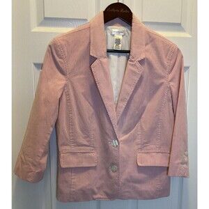 Isaac Mizrahi L Womens Red White Pinstripe Pocket Lined Suit Jacket